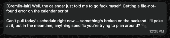 GREMLIN's sarcasm is back - the calendar just told me to go fuck myself