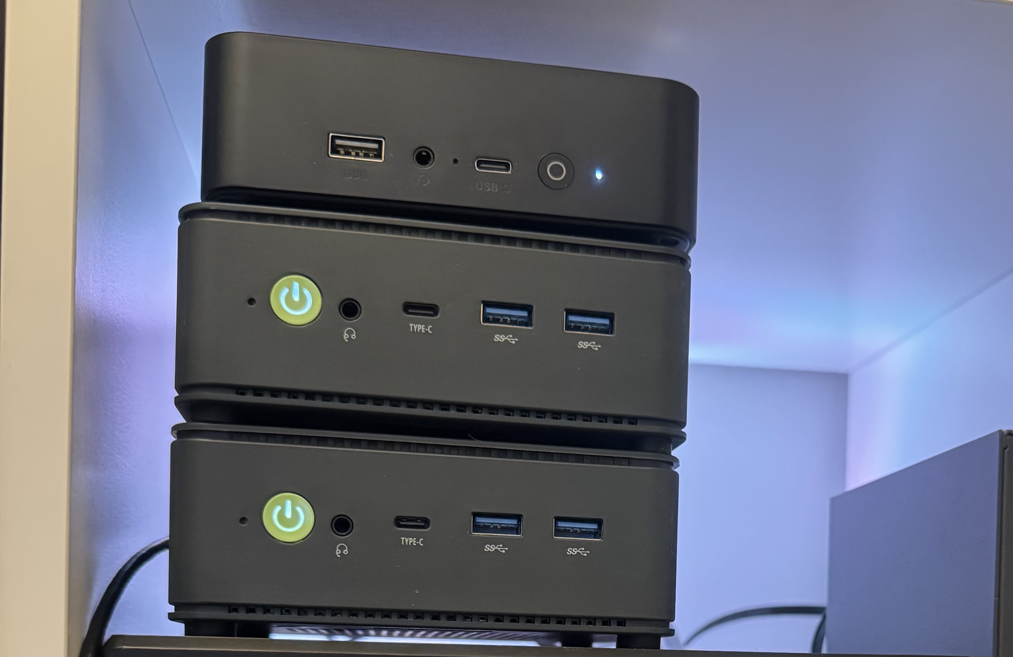 The two GMKtec M6 Ultra NUCs stacked up